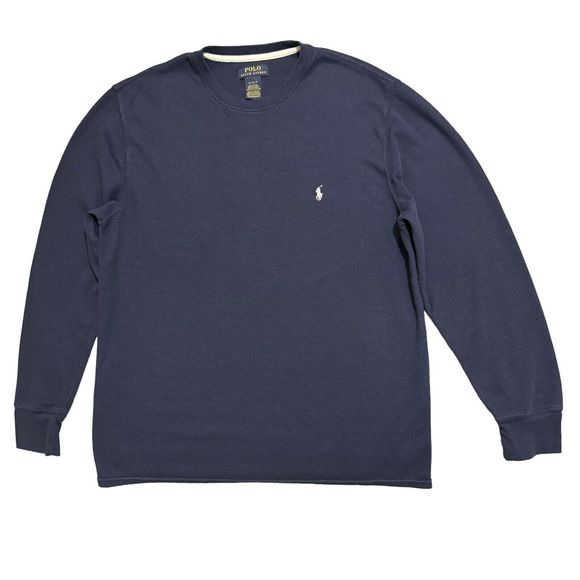 Men Polo Ralph Lauren Long Sleeve Size X-Large Knit Shirt Navy Blue - Picture 1 of 7